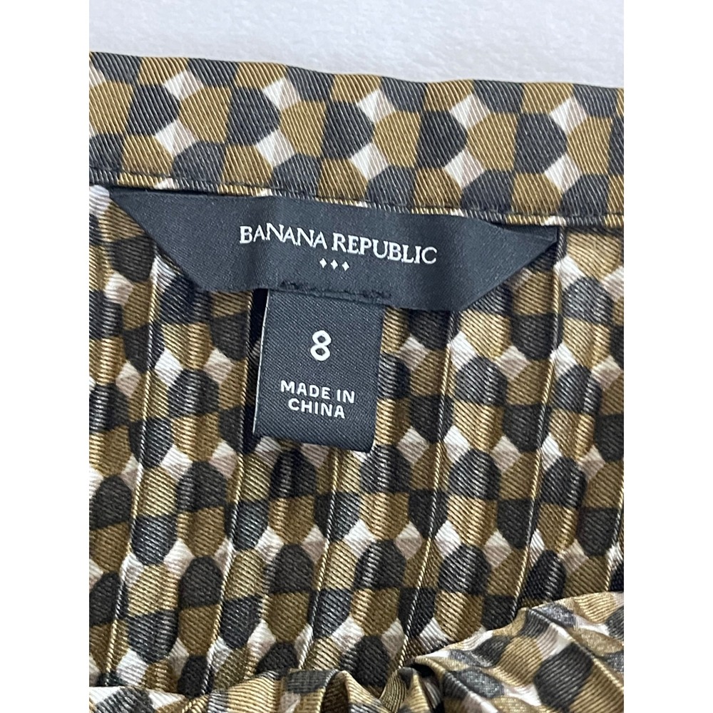 Banana Republic Pleated Midi Skirt Geometric Diamond Print Olive Green Black 8 - Picture 2 of 7